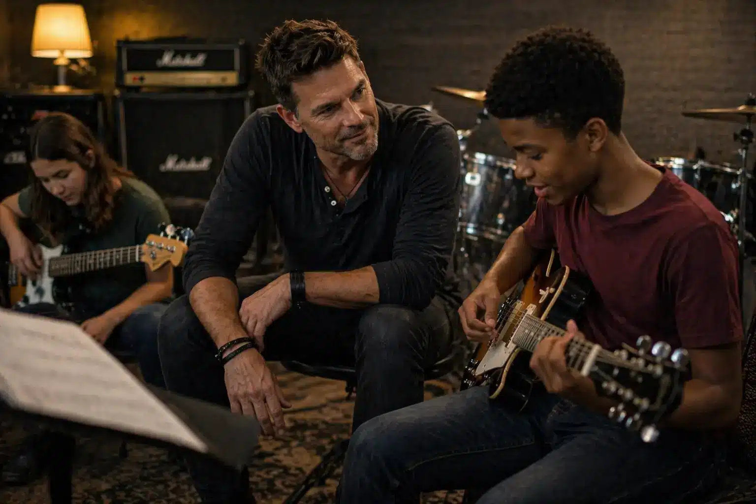 Guitar lessons Oklahoma City with teen student learning in a one-on-one music coaching session focused on confidence and growth